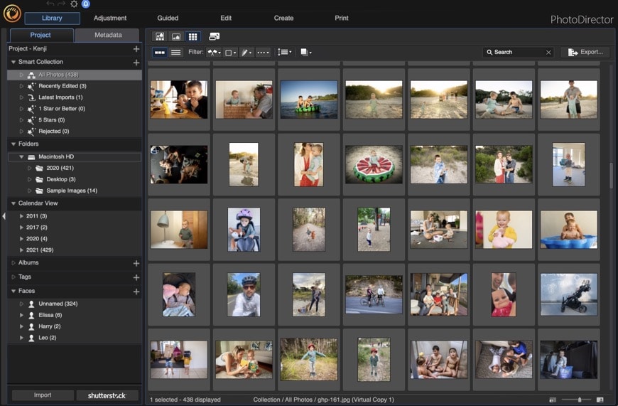 Nella modalità Libreria di CyberLink PhotoDirector hai un'ampia visualizzazione delle tue foto