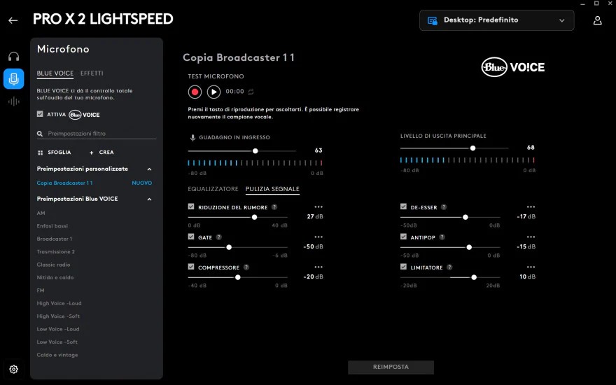 Logitech G PRO X 2 LIGHTSPEED, accesso alla tecnologia BLUE VO!CE attraverso il software G HUB