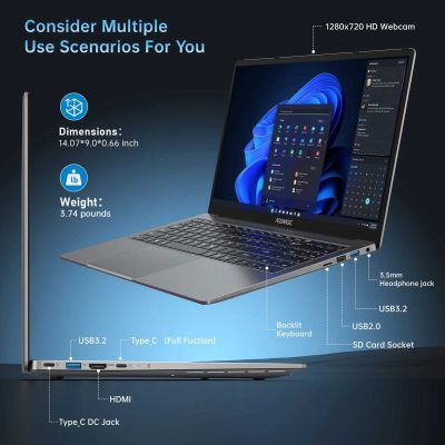 Il Laptop Acemagic AX16 Pro offre diverse porte di comunicazione in un telaio sottile e leggero