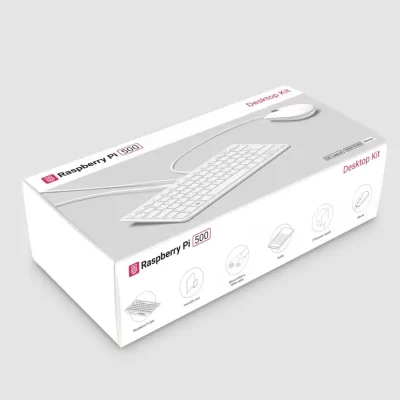 Il Desktop kit Raspberry Pi 500 include anche il Mouse, l’Alimentatore USB-C, il Cavo HDMI e la Guida per principianti