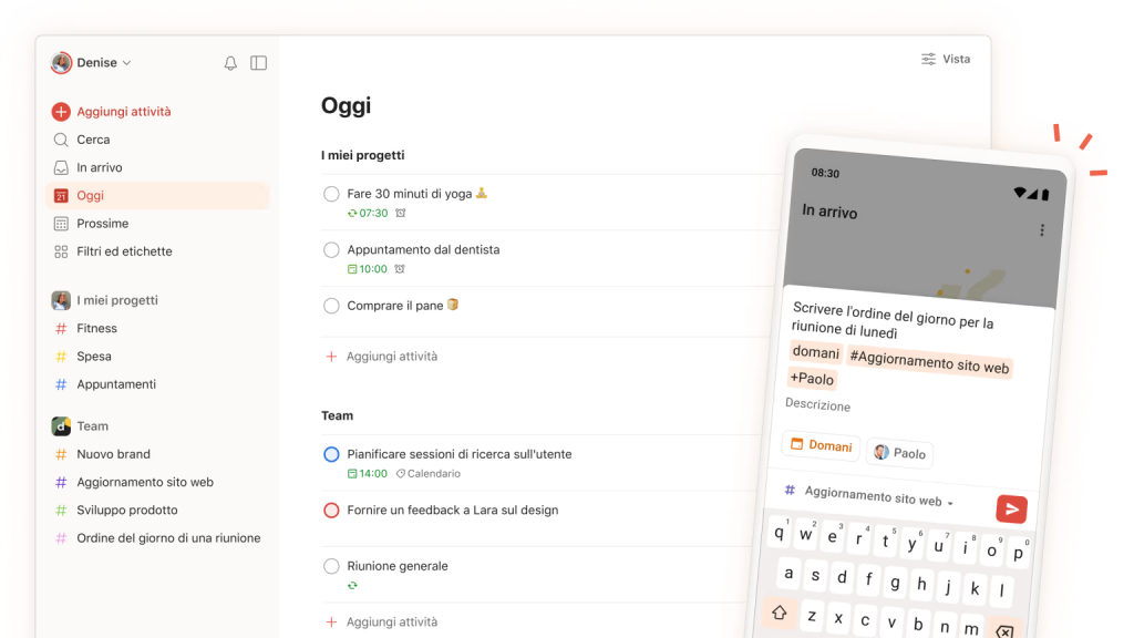 Todoist offre un’interfaccia chiara e semplificata nell'app di to do list più apprezzata al mondo