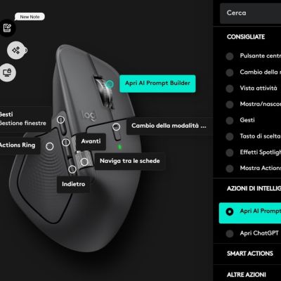Tutti i pulsanti dell’MX Master 4, ad eccezione dei due principali, possono essere personalizzati tramite il software Logi Option+